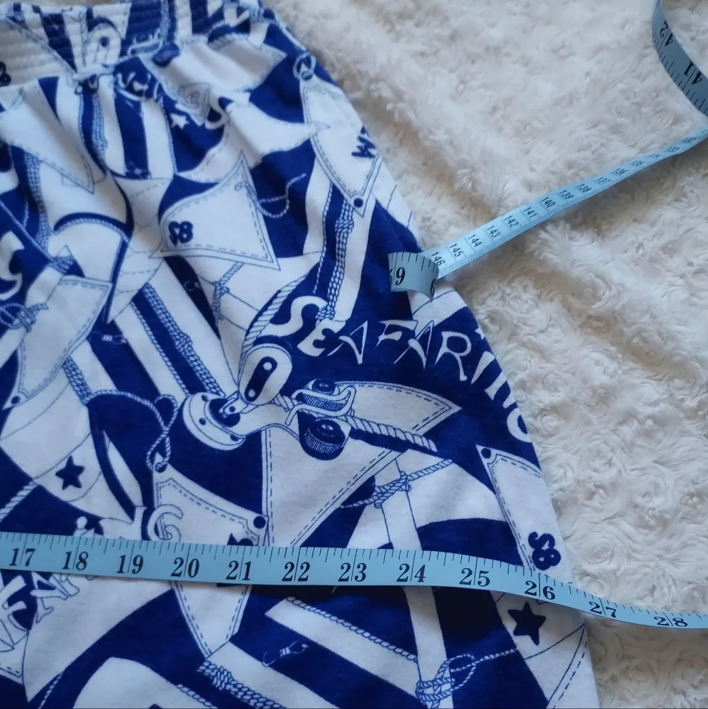 Blue & White Seafaring Nautical Circle Skirt Med Cruise Travel Coastal Resort